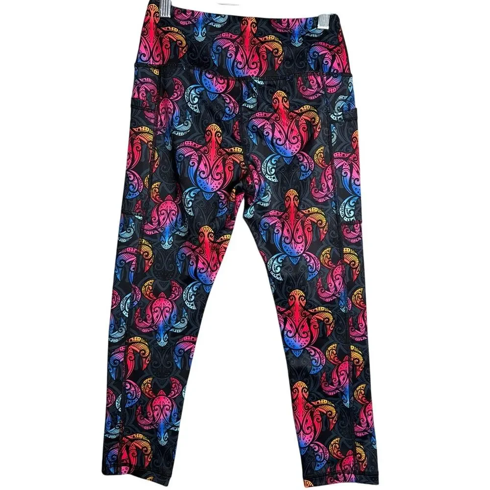 CVG Rainbow Turtle Cropped Leggings XS Pockets Colorful Yoga Athletic NWOT